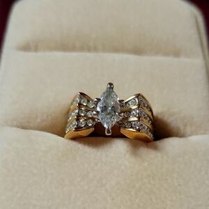 Gold and Silver Women's Ring with Crystal Accents